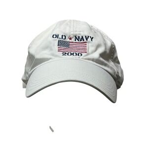 Old Navy 2000 American Flag White Baseball Cap Hat Adjustable S/M Vintage Style